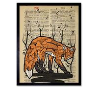 Wee Blue Coo Upcycle Dictionary Fox Art Print Framed Poster Wall Decor 12x16 inch