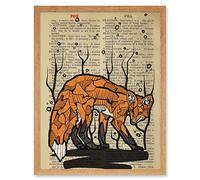 Wee Blue Coo Upcycle Dictionary Fox Art Print Framed Poster Wall Decor 12x16 inch