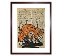 Wee Blue Coo Upcycle Dictionary Fox Artwork Framed Wall Art Print 12X16 Inch