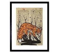 Wee Blue Coo Upcycle Dictionary Fox Artwork Framed Wall Art Print 12X16 Inch