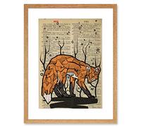 Wee Blue Coo Upcycle Dictionary Fox Artwork Framed Wall Art Print 12X16 Inch