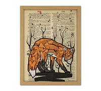 Wee Blue Coo Upcycle Dictionary Fox Artwork Framed Wall Art Print 18X24 Inch