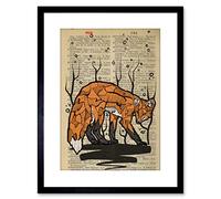 Wee Blue Coo UPCYCLE DICTIONARY FOX DRAWING ANIMAL FRAMED ART PRINT POSTER F97X12407