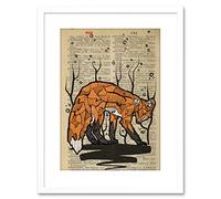 Wee Blue Coo UPCYCLE Dictionary Fox Drawing Animal Framed Art Print Poster F97X12407