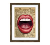 Wee Blue Coo Upcycle Dictionary Mouth Surreal Lips Artwork Framed Wall Art Print 18X24 Inch