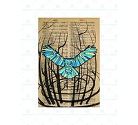 Wee Blue Coo Upcycle Dictionary Owl Drawing Blue Wall Art Print