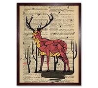 Wee Blue Coo Upcycle Dictionary Stag Deer Art Print Framed Poster Wall Decor 12x16 inch