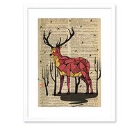 Wee Blue Coo Upcycle Dictionary Stag Deer Artwork Framed Wall Art Print 12X16 Inch