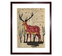Wee Blue Coo Upcycle Dictionary Stag Deer Artwork Framed Wall Art Print 12X16 Inch