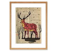Wee Blue Coo Upcycle Dictionary Stag Deer Artwork Framed Wall Art Print 12X16 Inch