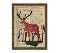 Wee Blue Coo Upcycle Dictionary Stag Deer Artwork Framed Wall Art Print 18X24 Inch