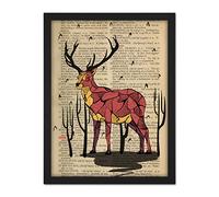 Wee Blue Coo Upcycle Dictionary Stag Deer Artwork Framed Wall Art Print 18X24 Inch