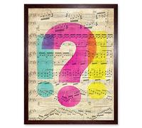 Wee Blue Coo Upcycle Sheet Music Question Shock Art Print Framed Poster Wall Decor 12x16 inch