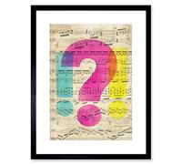Wee Blue Coo Upcycle Sheet Music Question Shock Artwork Framed Wall Art Print 12X16 Inch