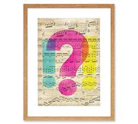 Wee Blue Coo Upcycle Sheet Music Question Shock Artwork Framed Wall Art Print 12X16 Inch