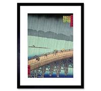 Wee Blue Coo Utagawa Hiroshige Shower Shin Ohashi Bridge Artwork Framed Wall Art Print 12X16 Inch
