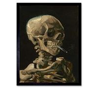 Wee Blue Coo Van Gogh Head Skeleton Burning Cigarette Art Print Framed Poster Wall Decor 12x16 inch