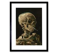 Wee Blue Coo Van Gogh Head Skeleton Burning Cigarette Artwork Framed Wall Art Print 12X16 Inch