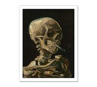 Wee Blue Coo Van Gogh Head Skeleton Burning Cigarette Artwork Framed Wall Art Print 18X24 Inch