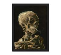 Wee Blue Coo Van Gogh Head Skeleton Burning Cigarette Artwork Framed Wall Art Print 18X24 Inch