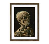 Wee Blue Coo Van Gogh Head Skeleton Burning Cigarette Artwork Framed Wall Art Print 18X24 Inch