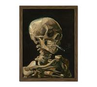 Wee Blue Coo Van Gogh Head Skeleton Burning Cigarette Artwork Framed Wall Art Print 18X24 Inch