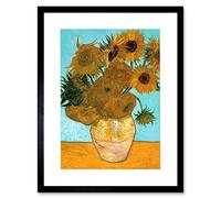Wee Blue Coo Van Gogh Vase With Twelve Sunflowers Artwork Framed Wall Art Print 12X16 Inch