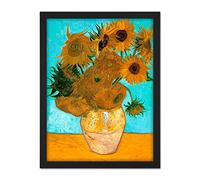 Wee Blue Coo Van Gogh Vase With Twelve Sunflowers Artwork Framed Wall Art Print 18X24 Inch