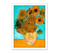 Wee Blue Coo Van Gogh Vase With Twelve Sunflowers Artwork Framed Wall Art Print 18X24 Inch