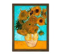 Wee Blue Coo Van Gogh Vase With Twelve Sunflowers Artwork Framed Wall Art Print 18X24 Inch
