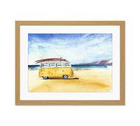 Wee Blue Coo Van Surfing Trip Painting Large Framed Art Print Wall Poster 18x24 inch
