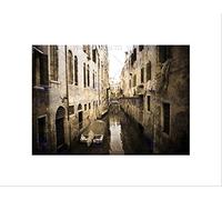 Wee Blue Coo VENETIAN CANAL GRUNGE SEPIA BLACK FRAME FRAMED ART PRINT PICTURE MOUNT B12X8793