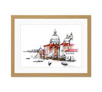 Wee Blue Coo Venetian Cityscape Illustration Large Framed Art Print Wall Poster 18x24 inch