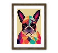 Wee Blue Coo Vibrant Colourful Geometric French Bulldog Portrait Design Artwork Framed Wall Art Print 18X24 Inch