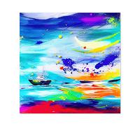 Wee Blue Coo Vibrant Rainbow Boat Painting Ocean Storm Bold Colourful Large Wall Art Poster Print Thick Paper 24X24 Inch