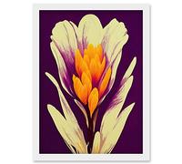 Vibrant Saffron Crocus Flower Abstract in Violet Orange Cream Artwork Framed Wall Art Print A4 Artery8 White One Size