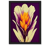 Wee Blue Coo Vibrant Saffron Crocus Flower Abstract in Violet Orange Cream Artwork Framed Wall Art Print A4