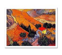 Wee Blue Coo Vincent Van Gogh Landscape With House Ploughman 1889 Painting Art Print Framed Poster Wall Decor 12X16 Inch