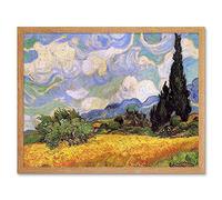 Wee Blue Coo Vincent Van Gogh Wheat Field With Cypresses 1889 Painting Art Print Framed Poster Wall Decor 12X16 Inch