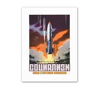 Wee Blue Coo Vintage Ad Soviet Space Rocket Launch USSR Wall Art Print