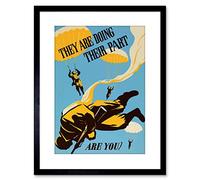 Wee Blue Coo VINTAGE AD WAR WWII DOING THEIR PART PARATROOPER SOLDIER FRAMED PRINT F97X6097