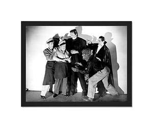 Wee Blue Coo Vintage B&W Dracula Wolfman Frankenstein Monsters Large Framed Art Print Poster Wall Decor 18x24 inch