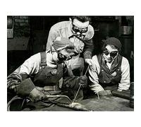 Wee Blue Coo Vintage B&W Factory Industry Workers Plant Tubular Steel Weld Art Print Poster Wall Decor 12X16 Inch