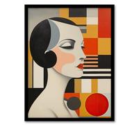 Wee Blue Coo Vintage Bauhaus 1920s Portrait Oil Painting Geometric Shapes and Elegant Lady Artwork Framed Wall Art Print 18X24 Inch