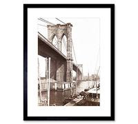 Wee Blue Coo VINTAGE BROOKLYN BRIDGE EAST RIVER NEW YORK BLACK FRAMED ART PRINT B12X3431
