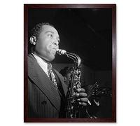 Wee Blue Coo Vintage Charlie Parker Jazz Music Saxophone Legend Art Print Framed Poster Wall Decor 12X16 Inch