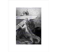 Wee Blue Coo VINTAGE DRAGON REARING UP TO REACH MEDIEVAL KNIGHT FRAMED ART PRINT B12X11649