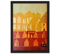 Wee Blue Coo Vintage Folk Art Mid Century Cityscape Abstract Artwork Framed A3 Wall Art Print
