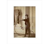 Wee Blue Coo VINTAGE FRANCES MOUSTACHE PENNY FARTHING BICYCLE FRAMED ART PRINT MOUNT B12X10379