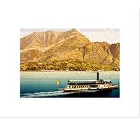 Wee Blue Coo Vintage Landscape Lake Como Mountain Boat Italy Flag Wall Art Print